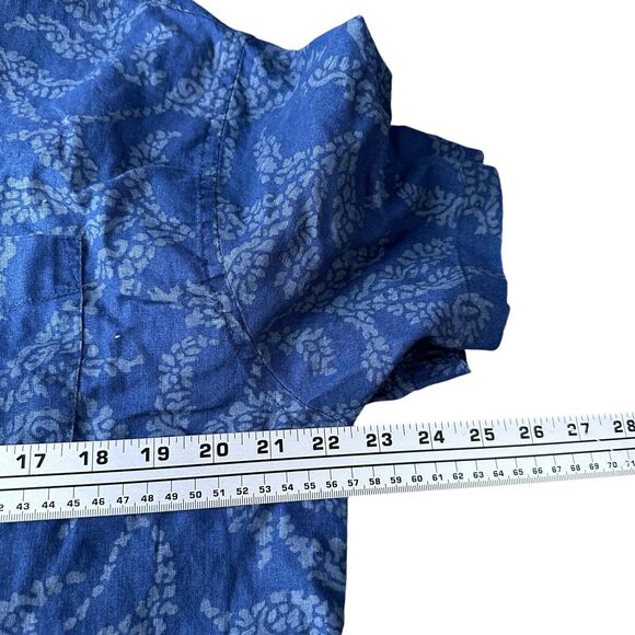 Onia Shirt Men’s Large Blue Linen Blend Leaf Print Floral Button Short Sleeve - Picture 7 of 9